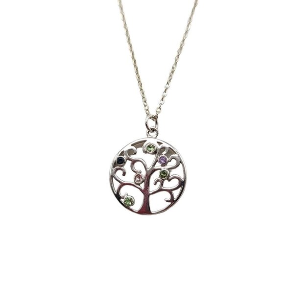 Onecklace Sterling Silver .925 Family Tree Multi-Color Real Birthstones Necklace - Picture 1 of 5